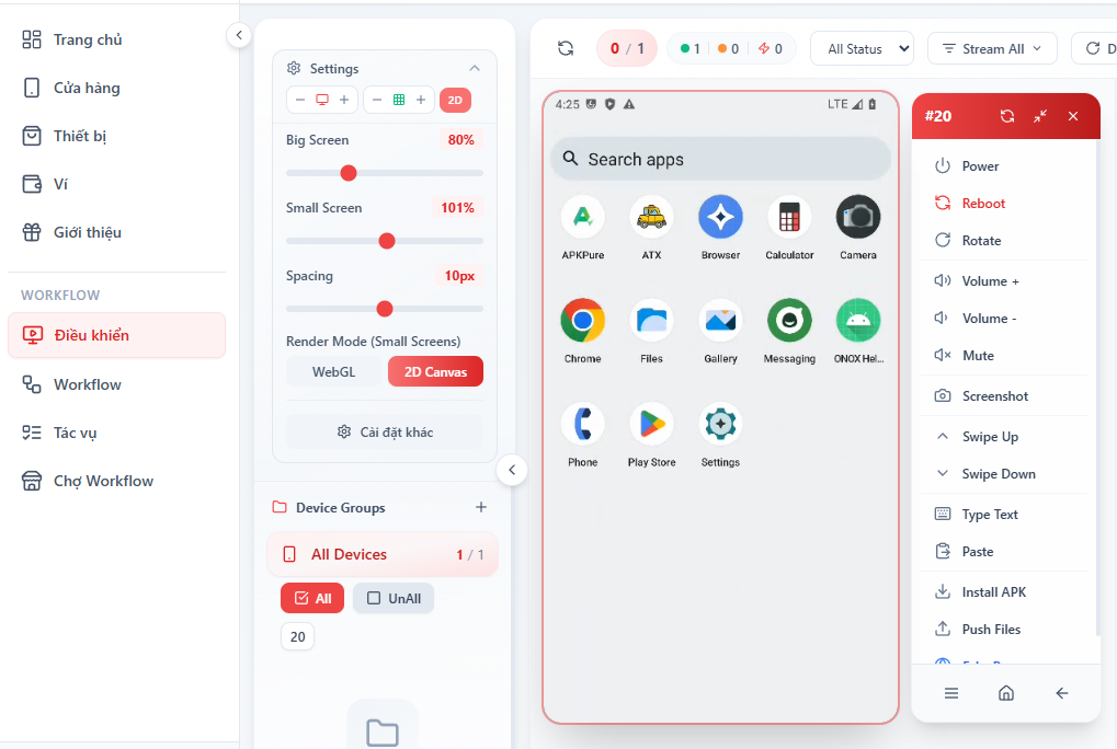 Giao diện cloud phone của Max Phone Farm Cloud
